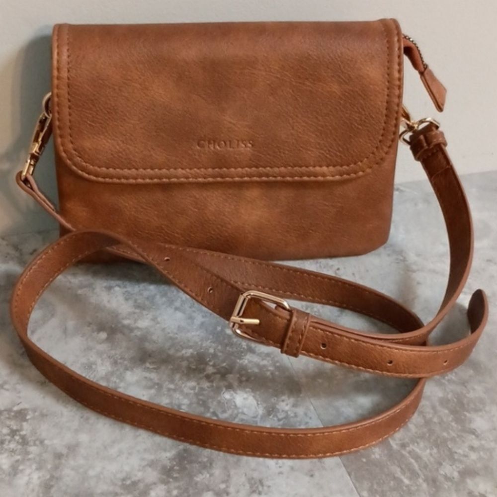 Women's Crossbody Adjustable Strap Bag Vegan Leather Purse Travel Mini Brown